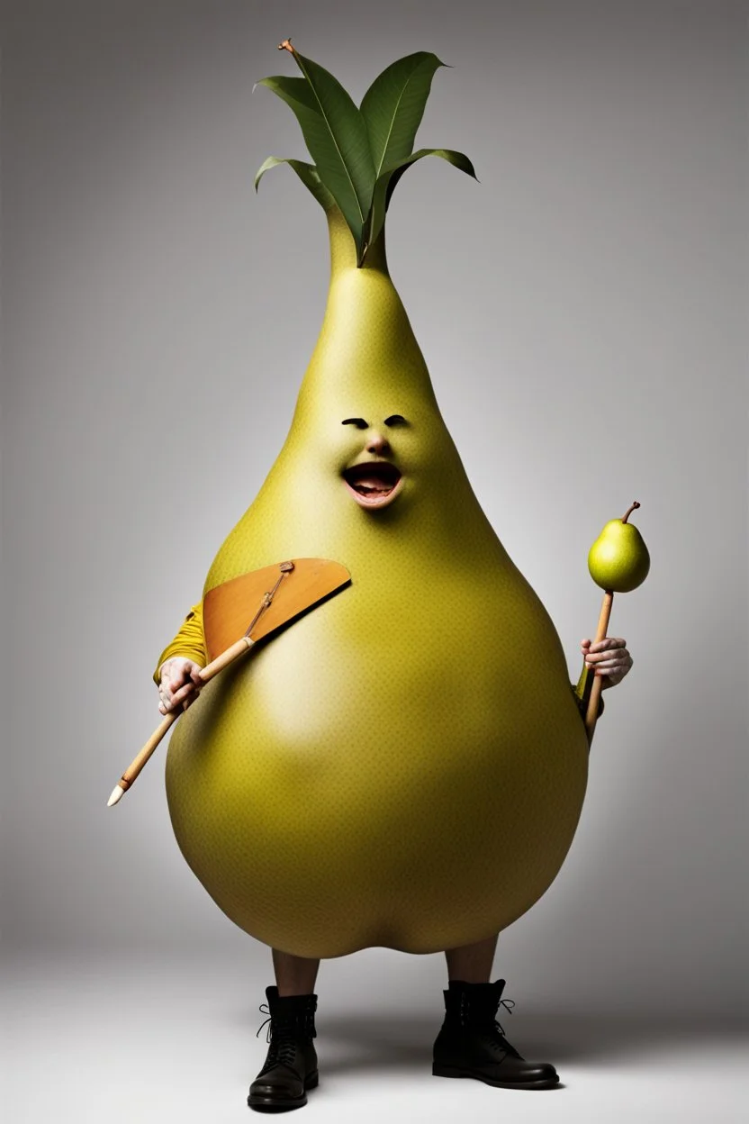 Drummer dressed as a pear