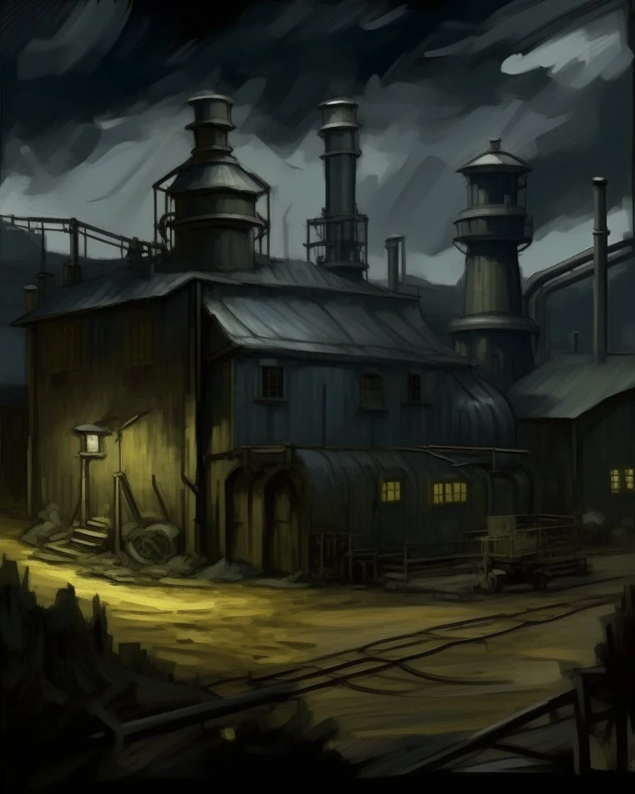 A dark warm gray ominous mega factory painted by Vincent van Gogh