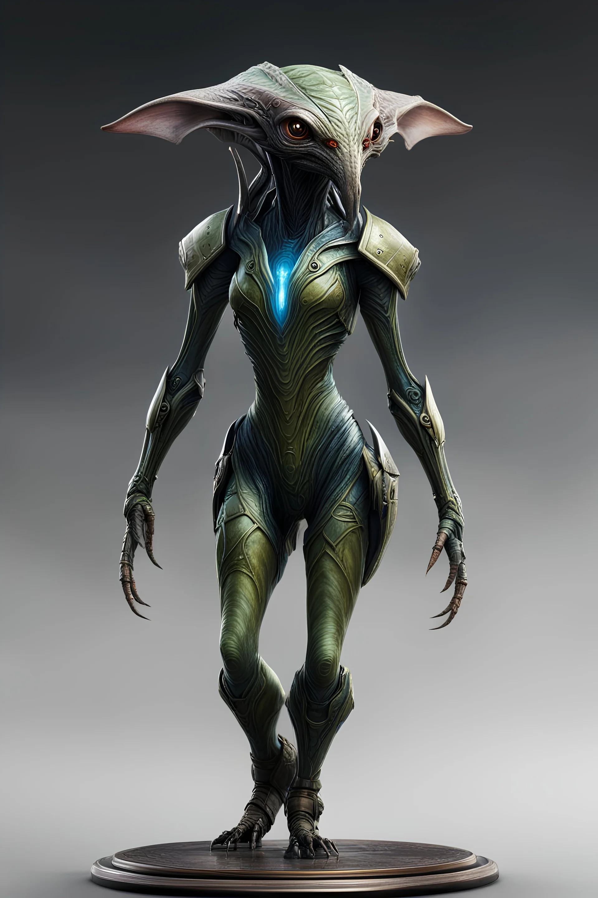 tabletop role-playing miniature of an biomechanoid extraterrestrial-elf creature. full body. concept art hyperrealism