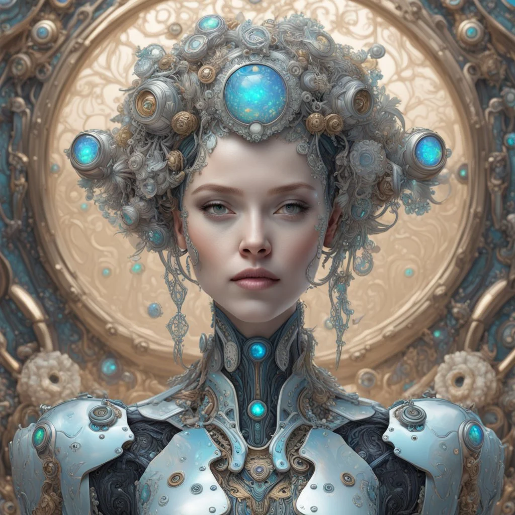 luxe glass robotic goddess, exquisite engraving, enchanted, delicate face, elegant, opal gears cyborg, luxury flowery suit🌷🌼🌿, highly detailed, digital painting, artstation, asymmetrical, concept art, smooth, sharp focus, 8k , trending on artstation, sharp focus, studio photo, intricate details, highly detailed, by greg rutkowski