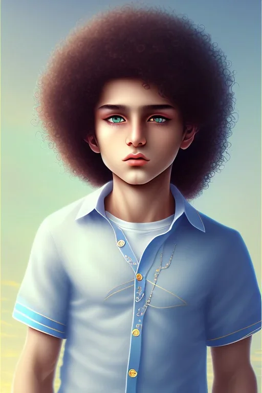 beautiful 12 year old arabic boy with curly hair and light blue eyes