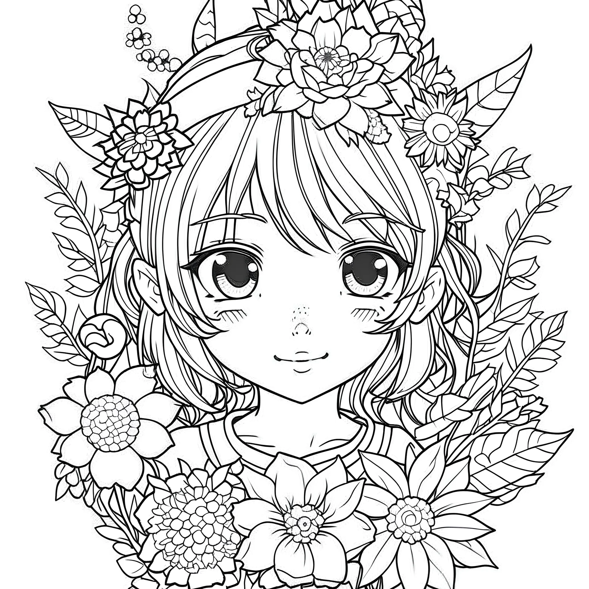 outline art for square 3 small flowers crowned coloring page for kids, classic manga style, anime style, realistic modern cartoon style, white background, sketch style, only use outline, clean line art, no shadows, clear and well outlined