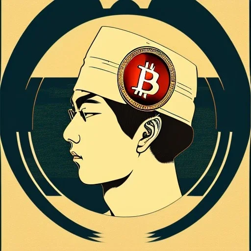 Ukiyo-e styled art bitcoin sign