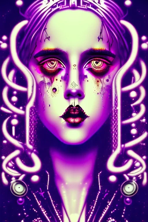 Danish singer MØ face,Abstract steampunk, purple tones,