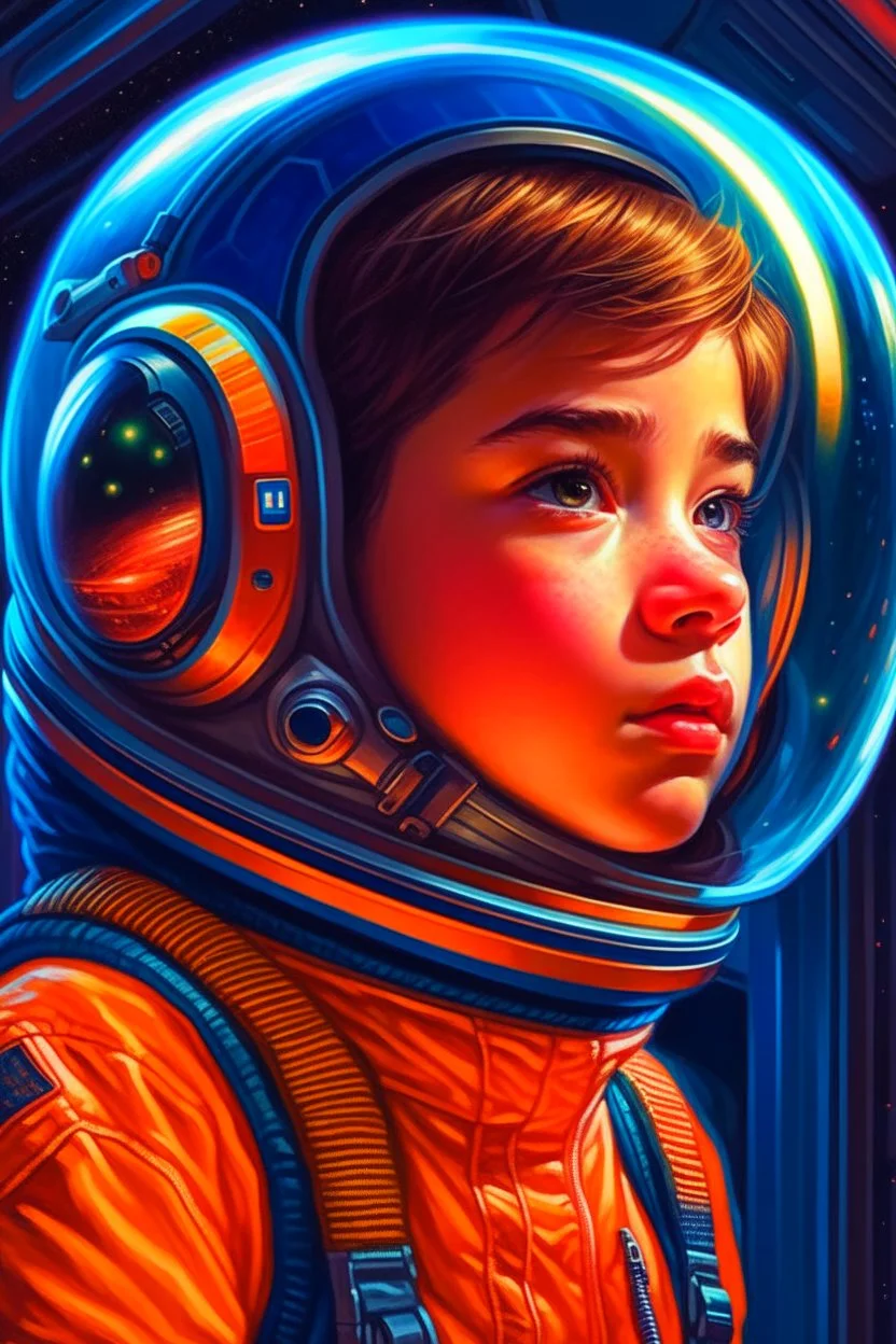 a close up of a boy in a space suit, portrait of an astronaut, portrait of an ai astronaut, jen bartel, portrait of astronaut, detailed astronaut, inspired by Tim Hildebrandt, futuristic astronaut, glowing spacesuit, sci-fi digital art illustration, stefan koidl inspired, in spacesuit, looking out into space, astronaut, a modern website displayed on visier