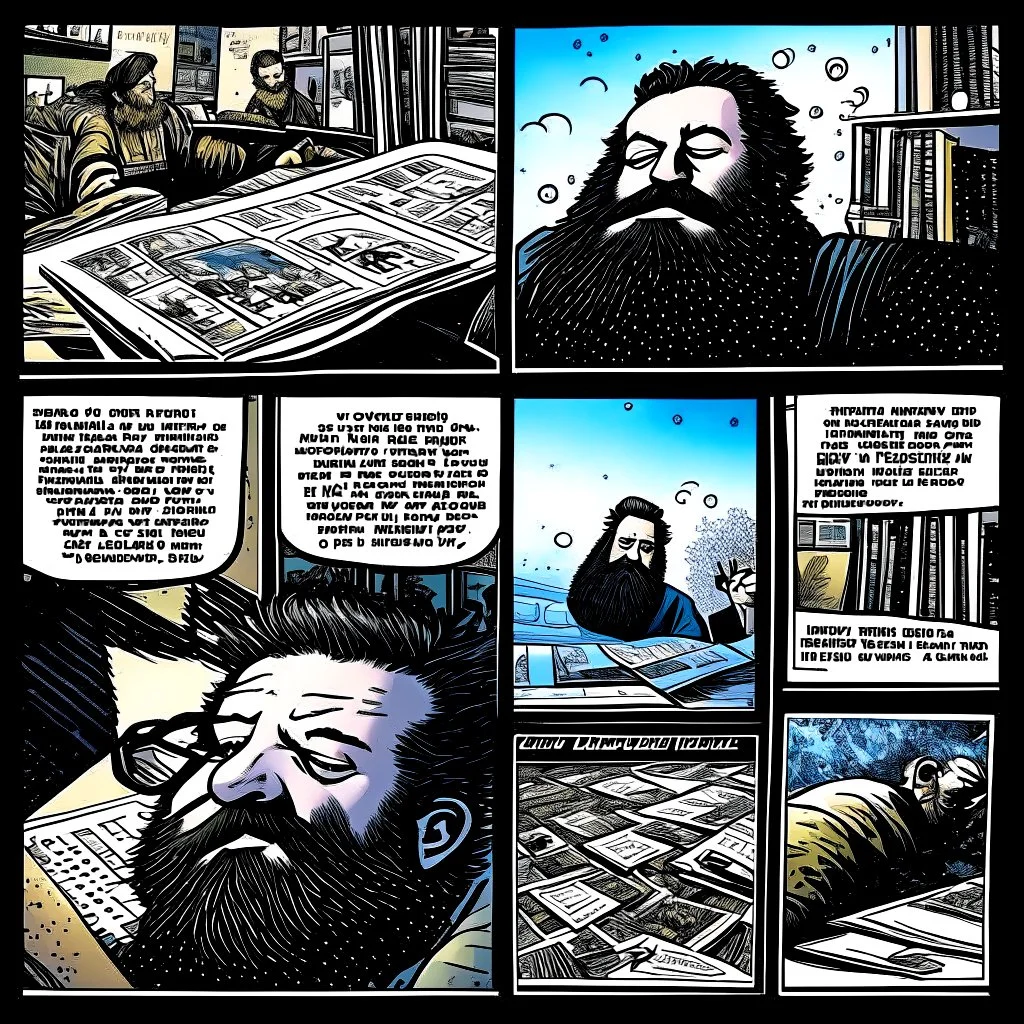 ((Masterpiece:1.2) of (award-winning:1.1) caliber, professionally executed with the utmost (precision and ultra-detail:1.3), imagine a photograh of a page of a photobook, inside are pictures that feature a fat, bearded man and his tv (watching tv:1.8),,comic book panels, multiple angles, a mixture of lighting and color palettes.