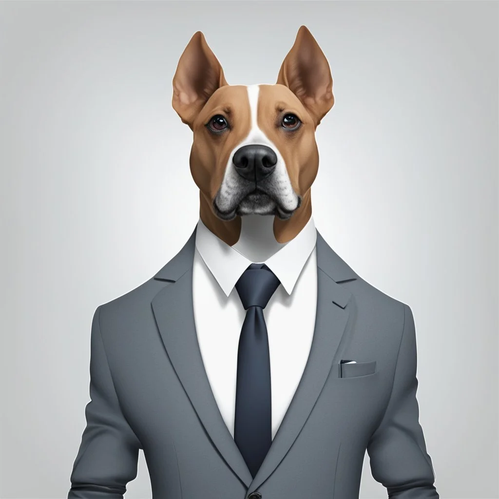 make one realistic business dog that are made of shapes and have a suit on