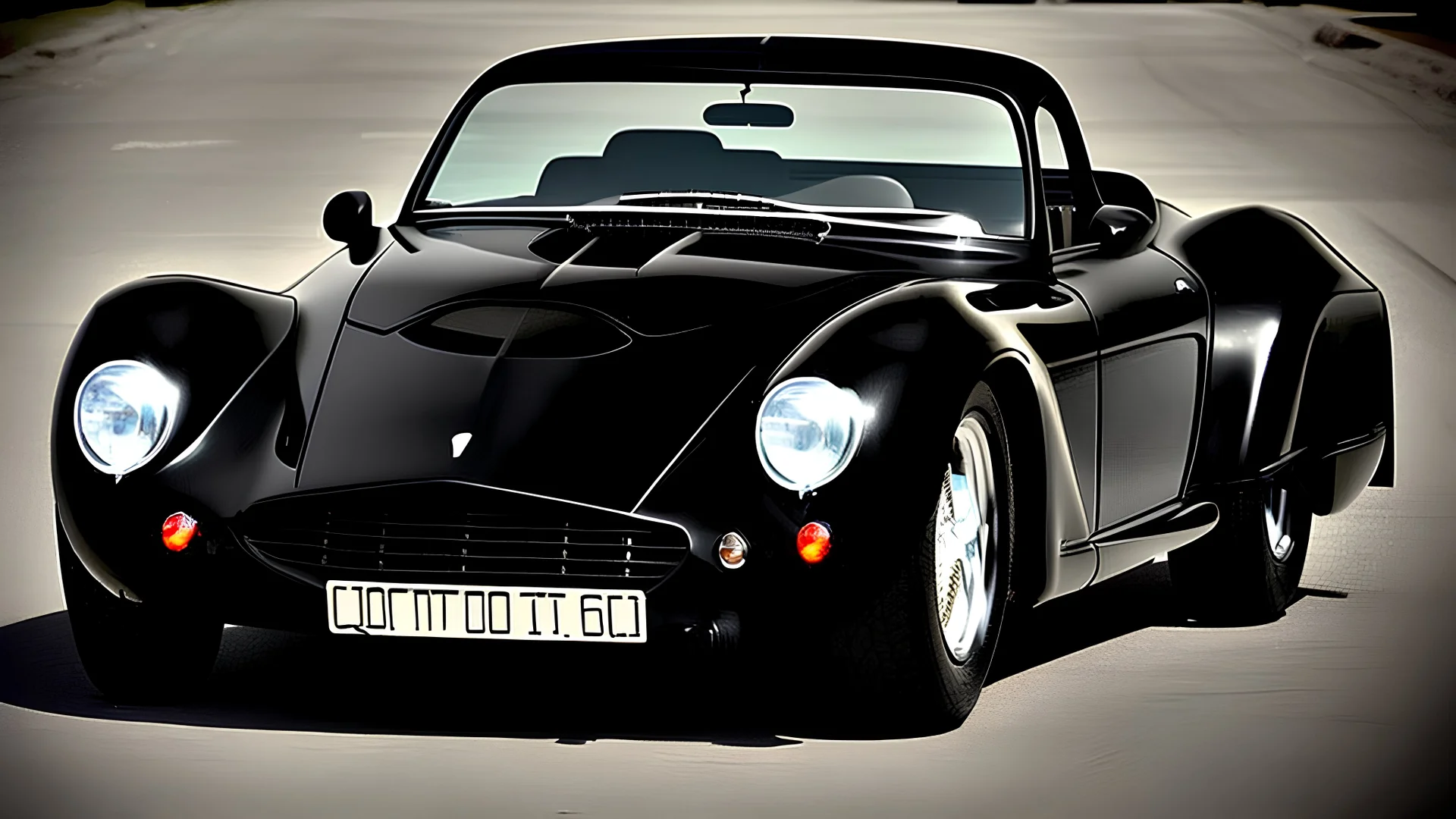 Gorgeous and expensive, oldschool black sports car with a big, black front grill, realistic, stylish