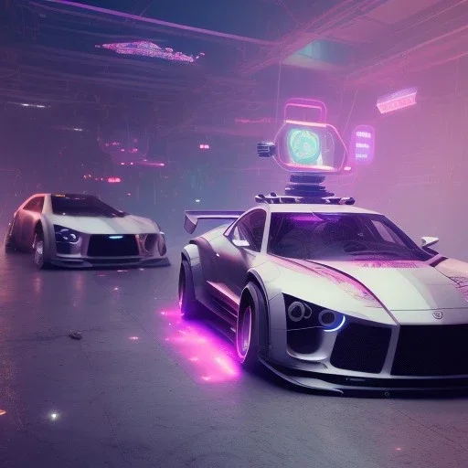 Cyberpunk Hyper cars,perfect composition, hyperrealistic, super detailed, 8k, high quality, trending art, trending on artstation, sharp focus, studio photo, intricate details, highly detailed,film photography, dslr, cinema4d, studio quality,nightclub lighting,octane render, by greg rutkowski