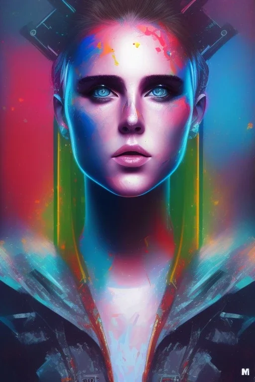  Danish singer MØ face,neon tones,Abstract Yoji Shinkawa,