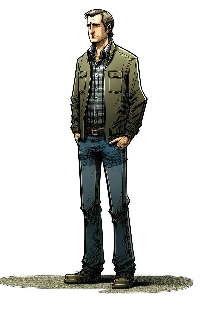 man, illustration, looking serious, full body, standing, mean,, looking sideways,