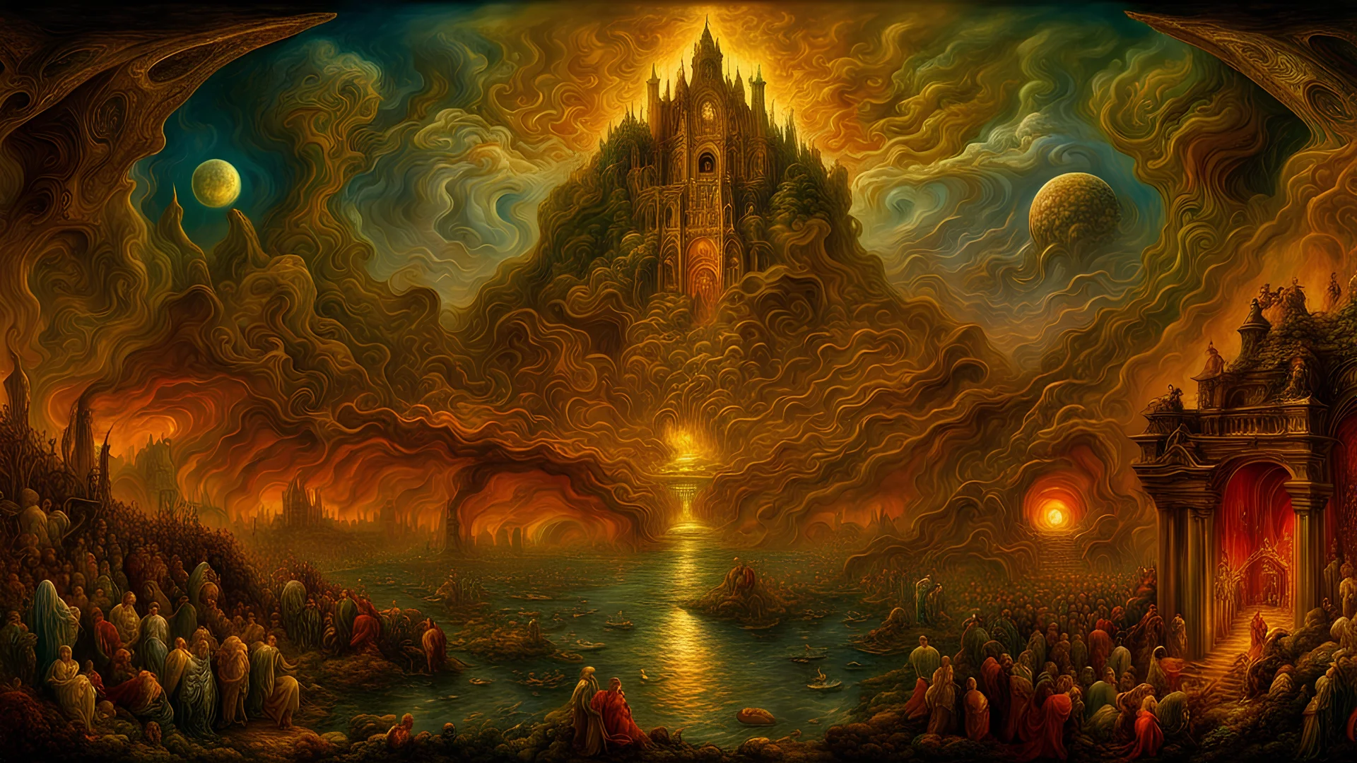 The Apocalypse of Saint John || Visionary surrealism :: in the styles of (Otto Rapp:1.5) and Josephine Wall and David Normal :: 8k resolution :: dynamic lighting :: hyperdetailed :: intricately detailed :: mixed media :: imperial colors :: cinematic :: epic masterpiece