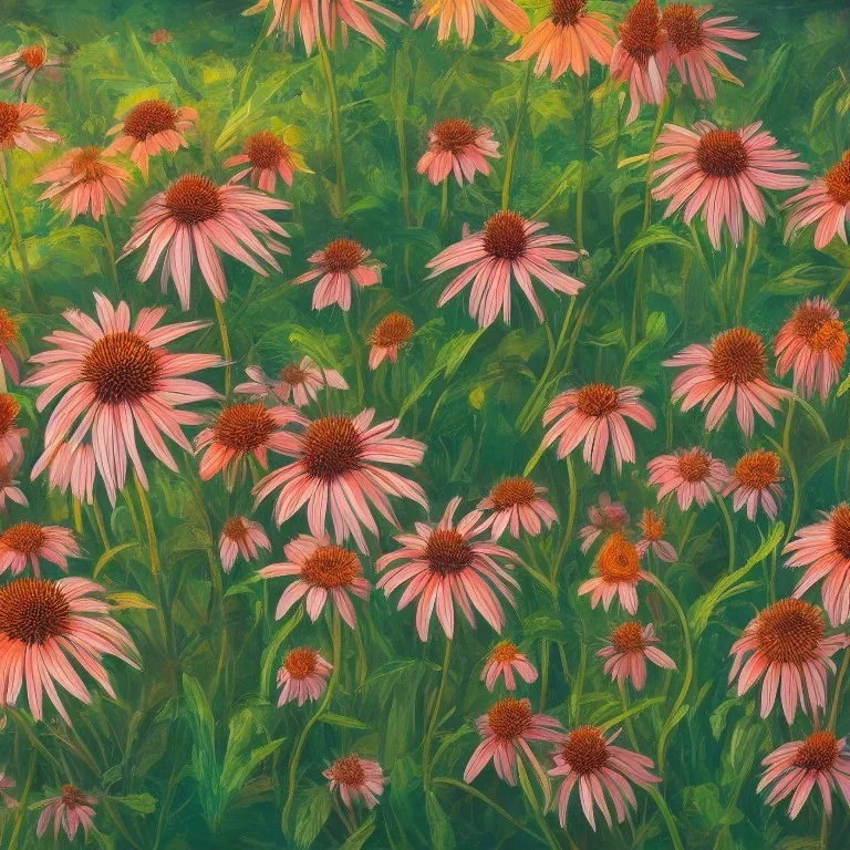 a highly detailed oil painting of Coneflower, 4 k resolution, 8 k resolution, high resolution, surface design pattern, modernism, postcyberpunk