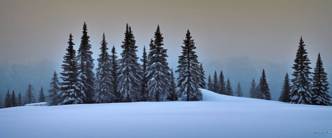 mountain range pine wood in the snow by Andrea del sarto