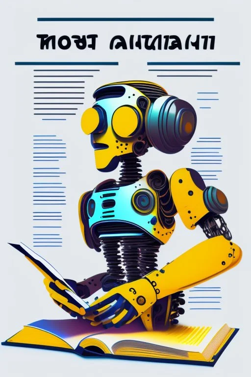 generate a full color front cover simplistic illustration representation of Ai bot writing a book