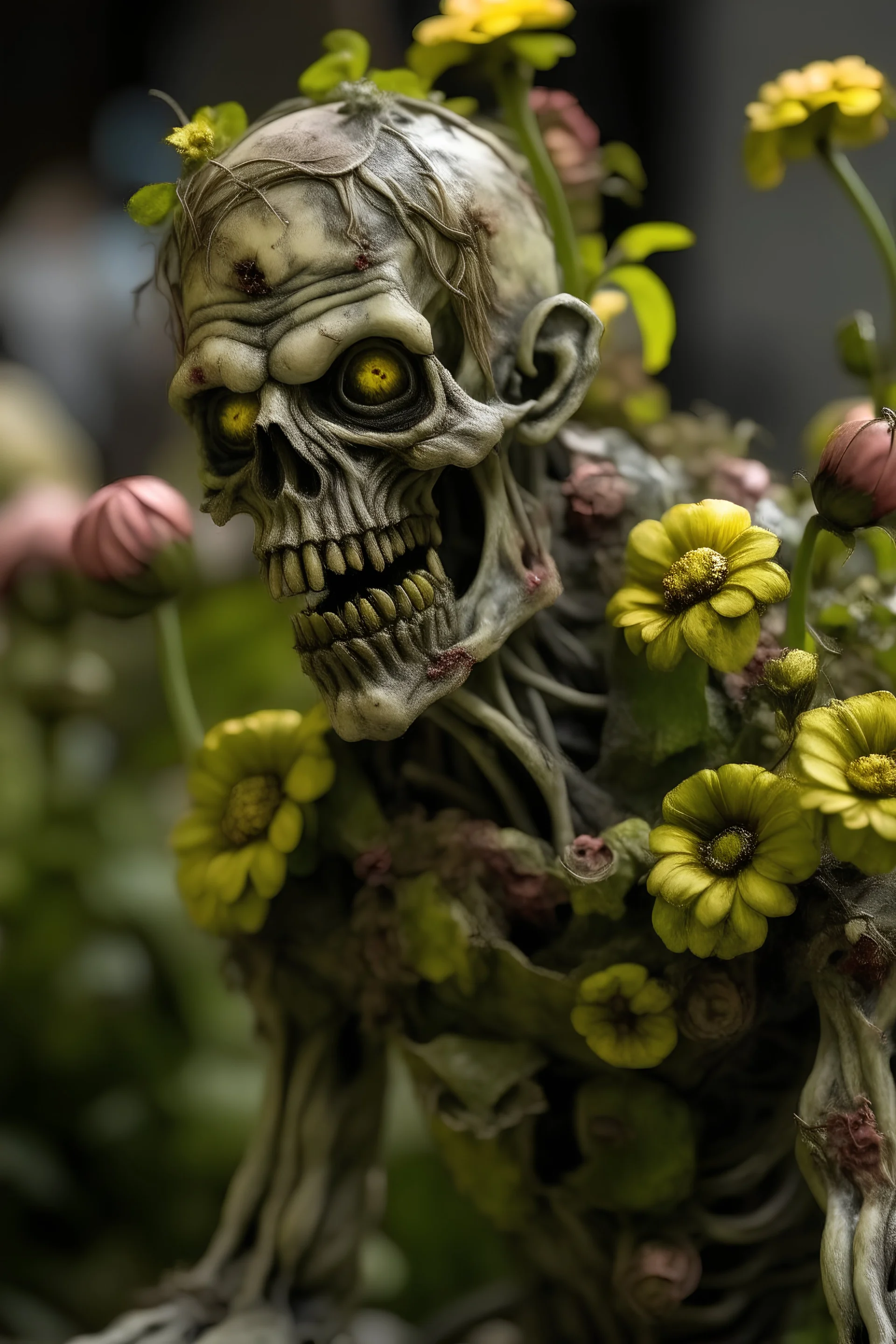 flowers growing out of a zombie