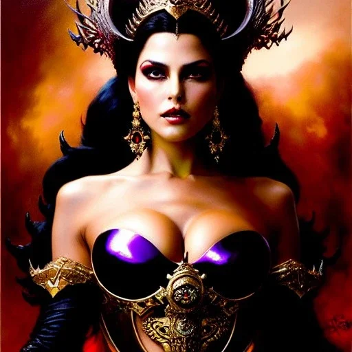 portrait beautiful face evil Queen,busty,ancient metal armor balanciaga fashion clothe painting by gaston bussiere, greg rutkowski, yoji shinkawa, yoshitaka amano, tsutomu nihei, donato giancola, tim hildebrandt, oil on canvas, cinematic composition, extreme detail,fit full head inside picture