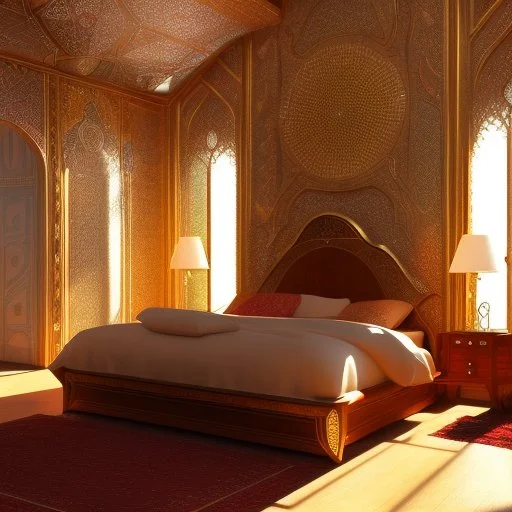 a pinhole camera photo of sunlight streaming into a sumptuous Arab-style bedroom