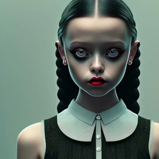 jenna ortega wednesday addams hair, wednesday addams make up, wednesday addams black dress, cinematic, hyper detail, 8k resulation