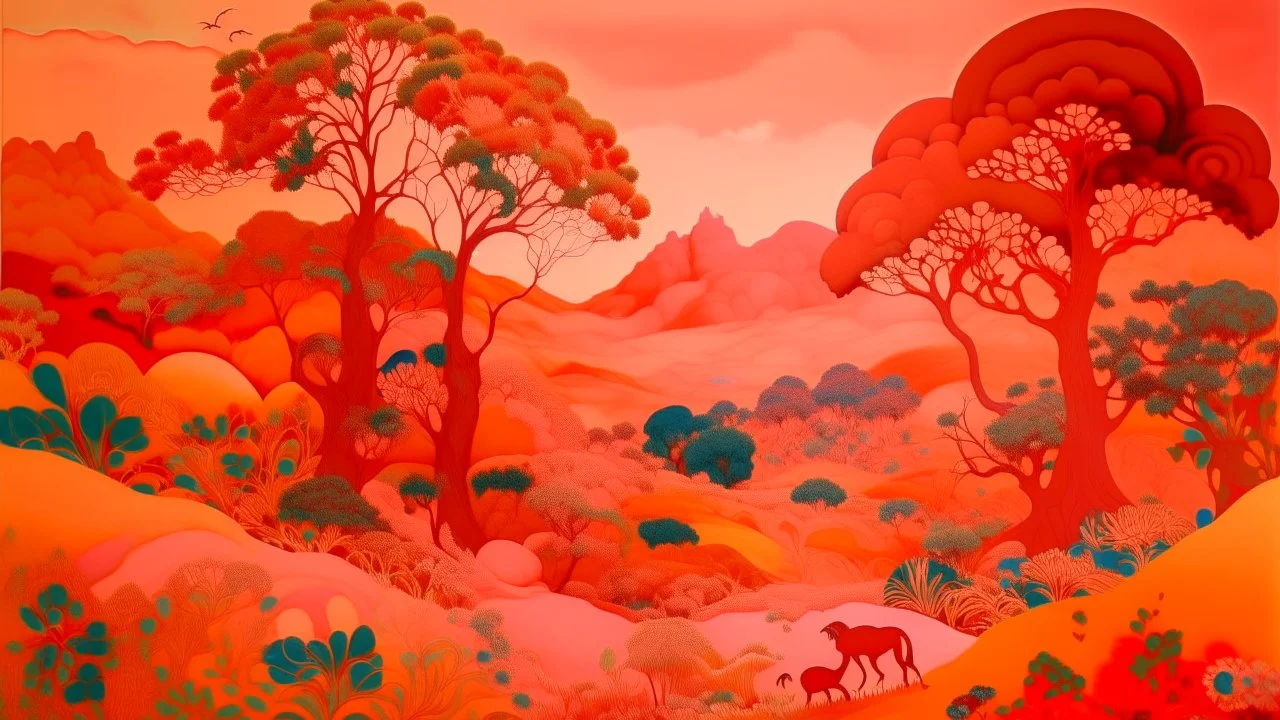 A pink crumbling plain designed in African masks painted by Paul Ranson