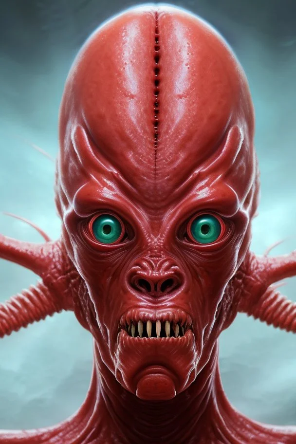 Red flesh creature,multiple eyes, high details, high quality