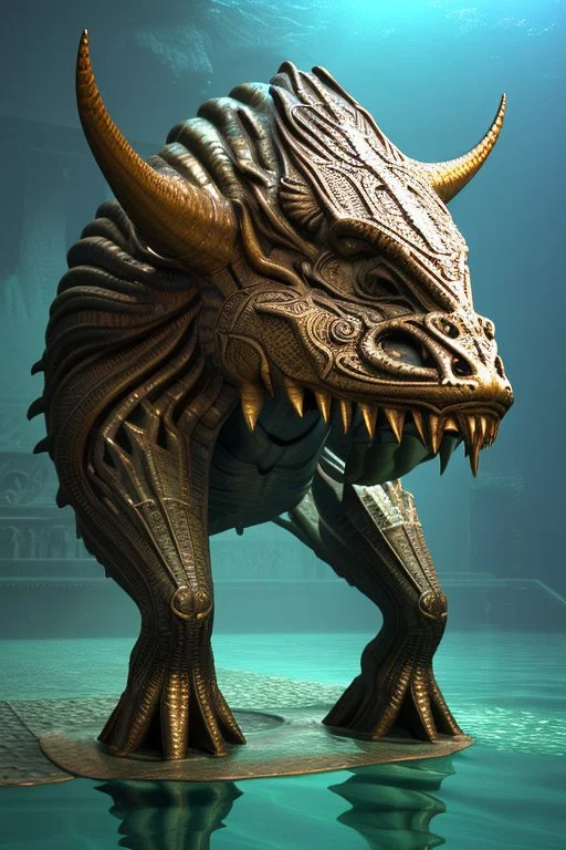 Aquatic Minotaur, fantasy beast, magnificent, majestic, highly intricate, incredibly detailed, ultra high resolution, complex 3d render,