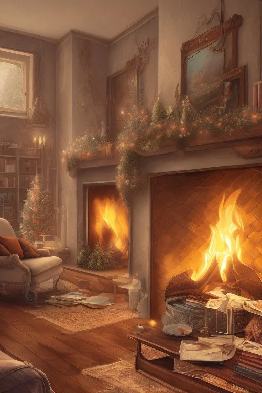 Create an image of a cozy and inviting living room with a fireplace and comfortable seating.