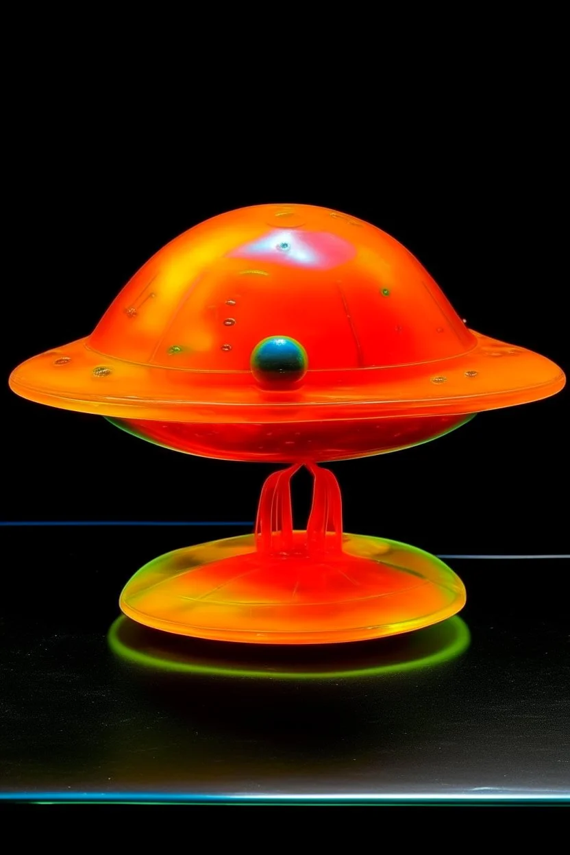 An orange colored electrical UFO made out of jelly painted by Paul Klee