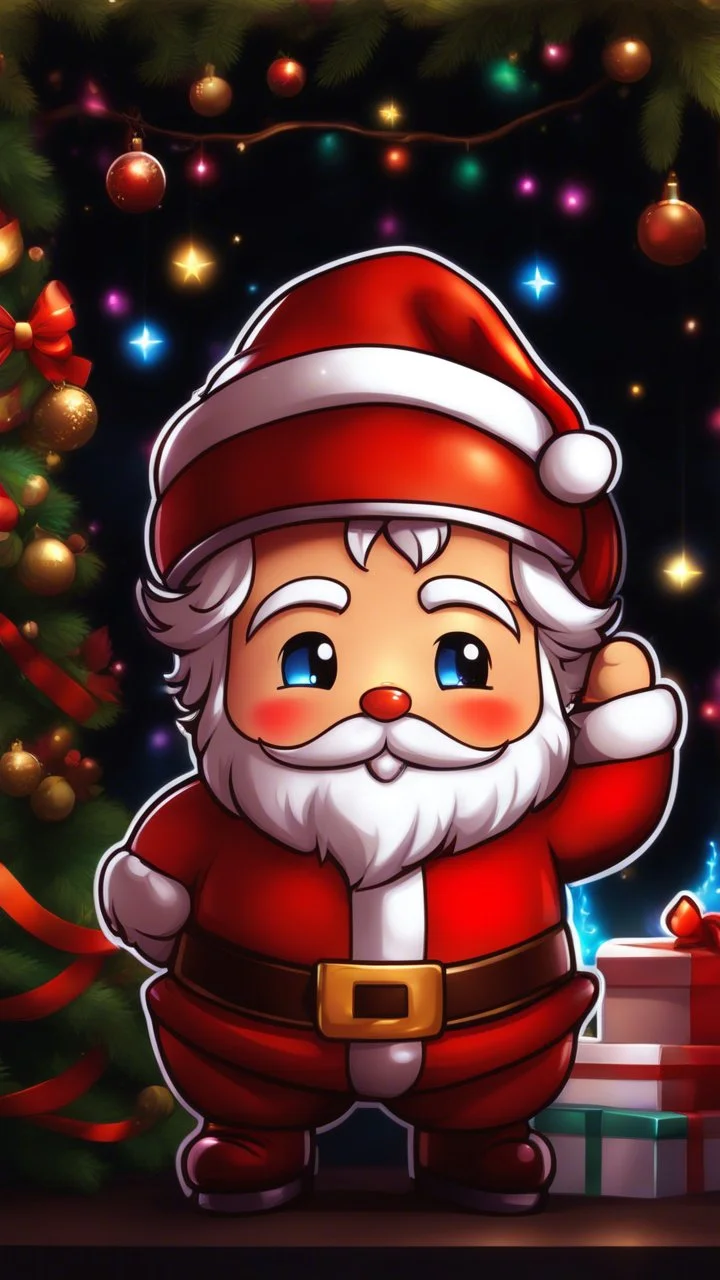 Chibi santa-claus huge big Chocolate in 8k sticker, style of fairy academia, neon lights, intricate details, highly detailed, high details, detailed portrait, masterpiece,ultra detailed, ultra quality