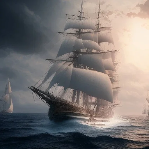 photo of a ultra realistic sailing ship, dramatic light, pale sunrise, cinematic lighting, battered, low angle, trending on artstation, 4k, hyper realistic, focused, extreme details, unreal engine 5, cinematic, masterpiece, art by studio ghibli, intricate artwork by john william turner