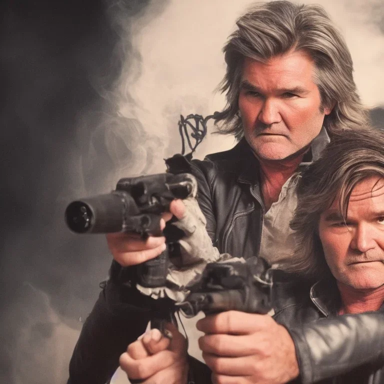 Kurt Russell is Han Solo, dramatic light, close up, smoky background, high detail, cinematic, vignette