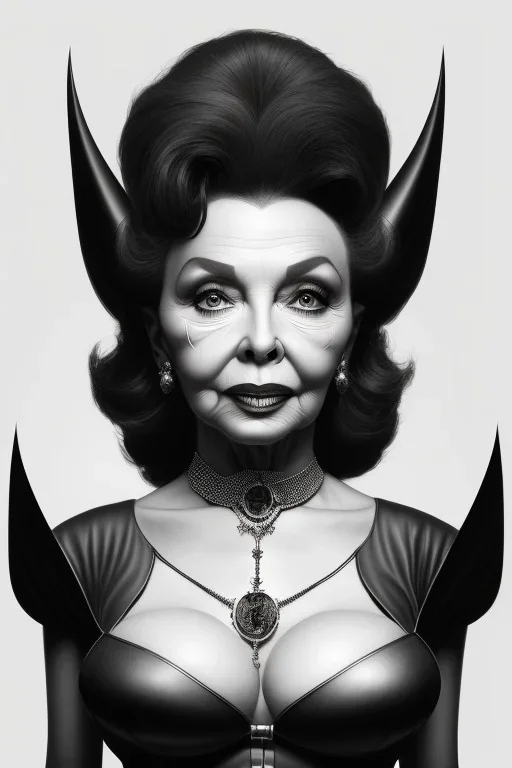 Joan Collins as evil queen in black leather, leather, busty, cleavage, angry, stern look. character design by cory loftis, fenghua zhong, ryohei hase, ismail inceoglu and ruan jia. unreal engine 5, artistic lighting, highly detailed, photorealistic, fantasy