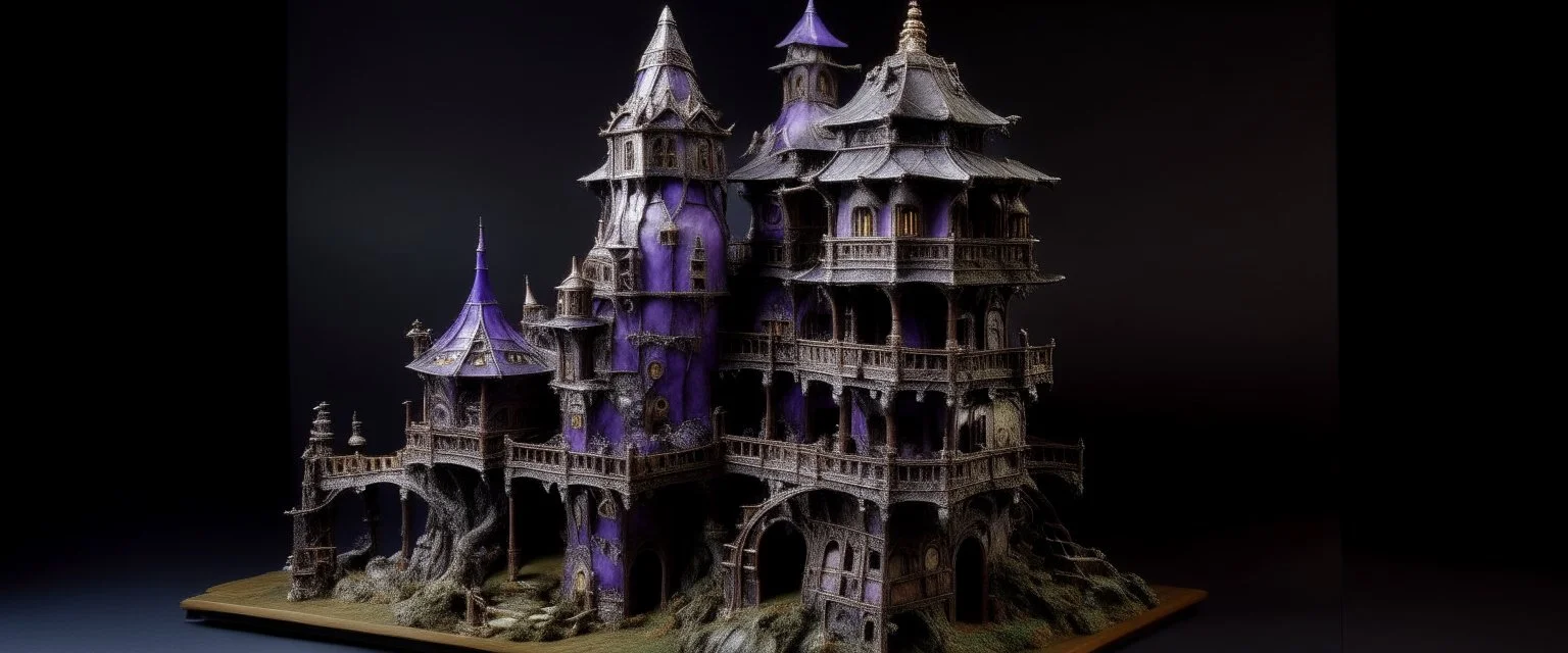 A purple haunted mechanical castle designed in Mexican folk art painted by Katsushika Hokusai