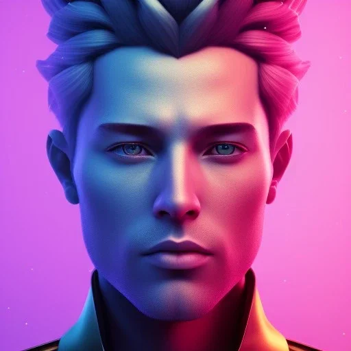 A portrait of a crystalised blue pink king, gold, sunny background, atmospheric, realistic, unreal engine, lighting, octane render.