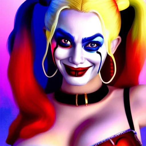 ultra detailed fullbody portrait of beautiful busty Harley Quinn , extremely detailed digital painting, extremely detailed face,crystal clear eyes, in the style of robert e howard and pablo oliveira and Ken Kelley and Keith Parkinson ,mystical colors,perfectly centered image, perfect composition, rim light, beautiful lighting,8k, stunning scene, raytracing