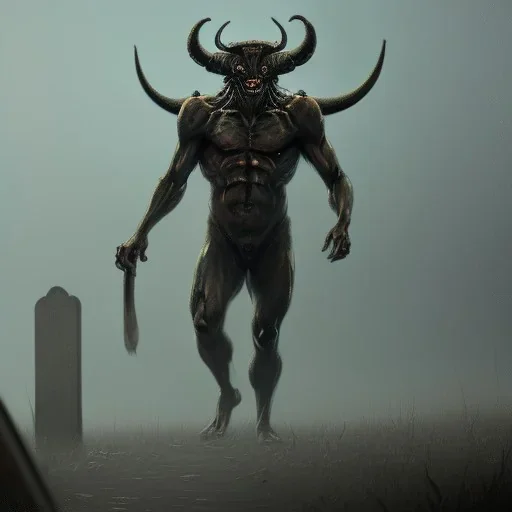 franz frazetta style, demon near cemetery