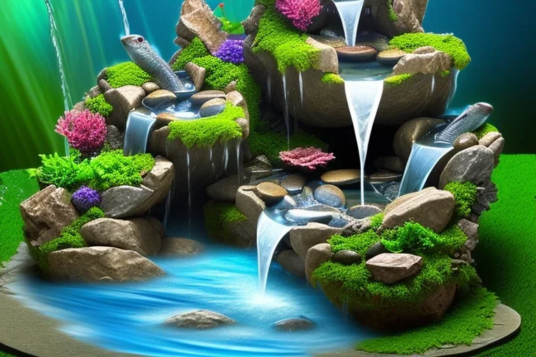 island waterfall fish fountain