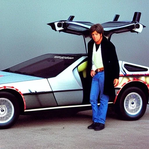 Marty McFly with a Delorean painted by Caspar David Friedrich