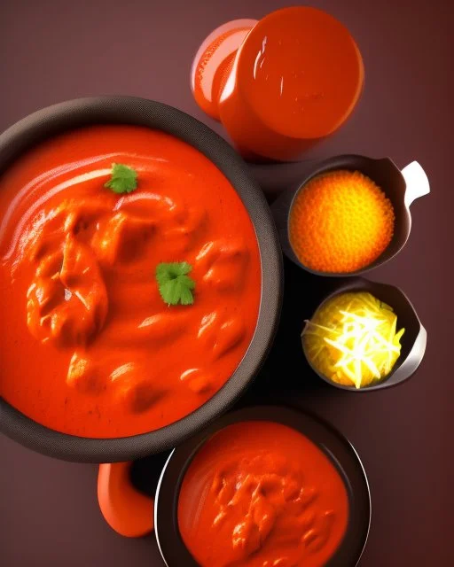 Tikka Masala Sauce. Realistic photo. HD. Glowing. 3d style