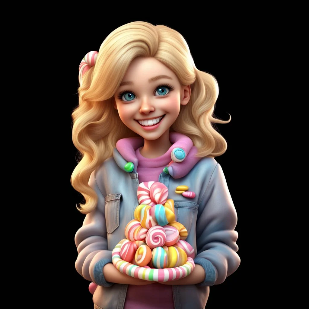candy girl teenager, 3d, smiling, blonde hair, cartoon