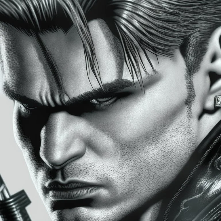 Sincity comic, a vampire soldier. Closeup.