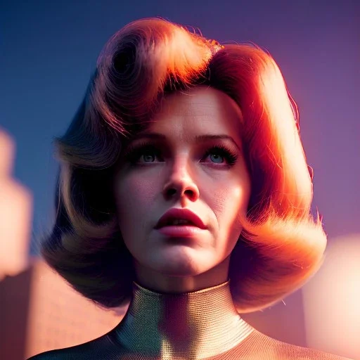 Ultra Realistic retro sci-fi portrait New York image from 1960, many explosions, sweet young Jane Fonda, tight latex suit, weapon, fighting stance, soft color, highly detailed, unreal engine 5, ray tracing, RTX, lumen lighting, ultra detail, volumetric lighting, 3d, finely drawn, high definition, high resolution.