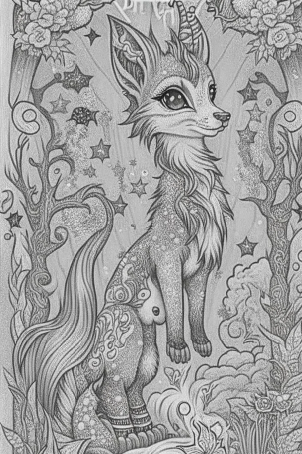 coloring book page of a magical animall, monochrome, blacn and white, sharp, sketch drawing