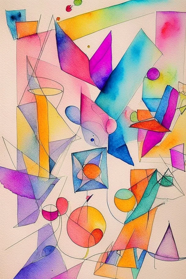 Watercolour abstract Detailed Kandinsky squares with Sketchy pencil outlines