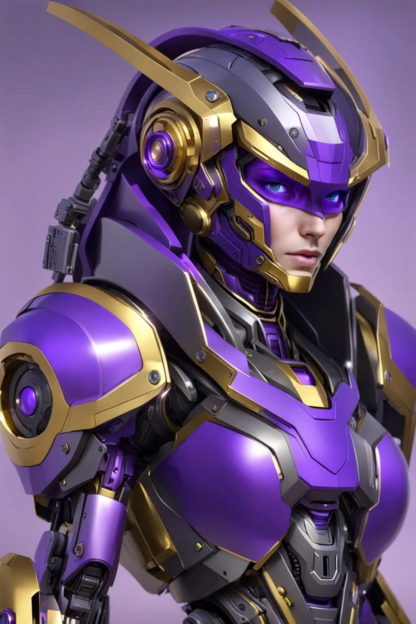 Human Like Cyborg, Royal purple and Gold, Combat Robot, Dangerous, Strong, Magic