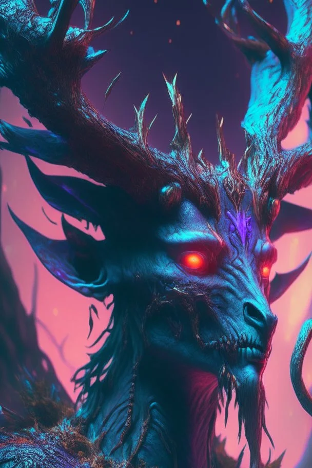 Demon deer alien,FHD, detailed matte painting, deep color, fantastical, intricate detail, splash screen, complementary colors, fantasy concept art, 32k resolution trending on Artstation Unreal Engine 5
