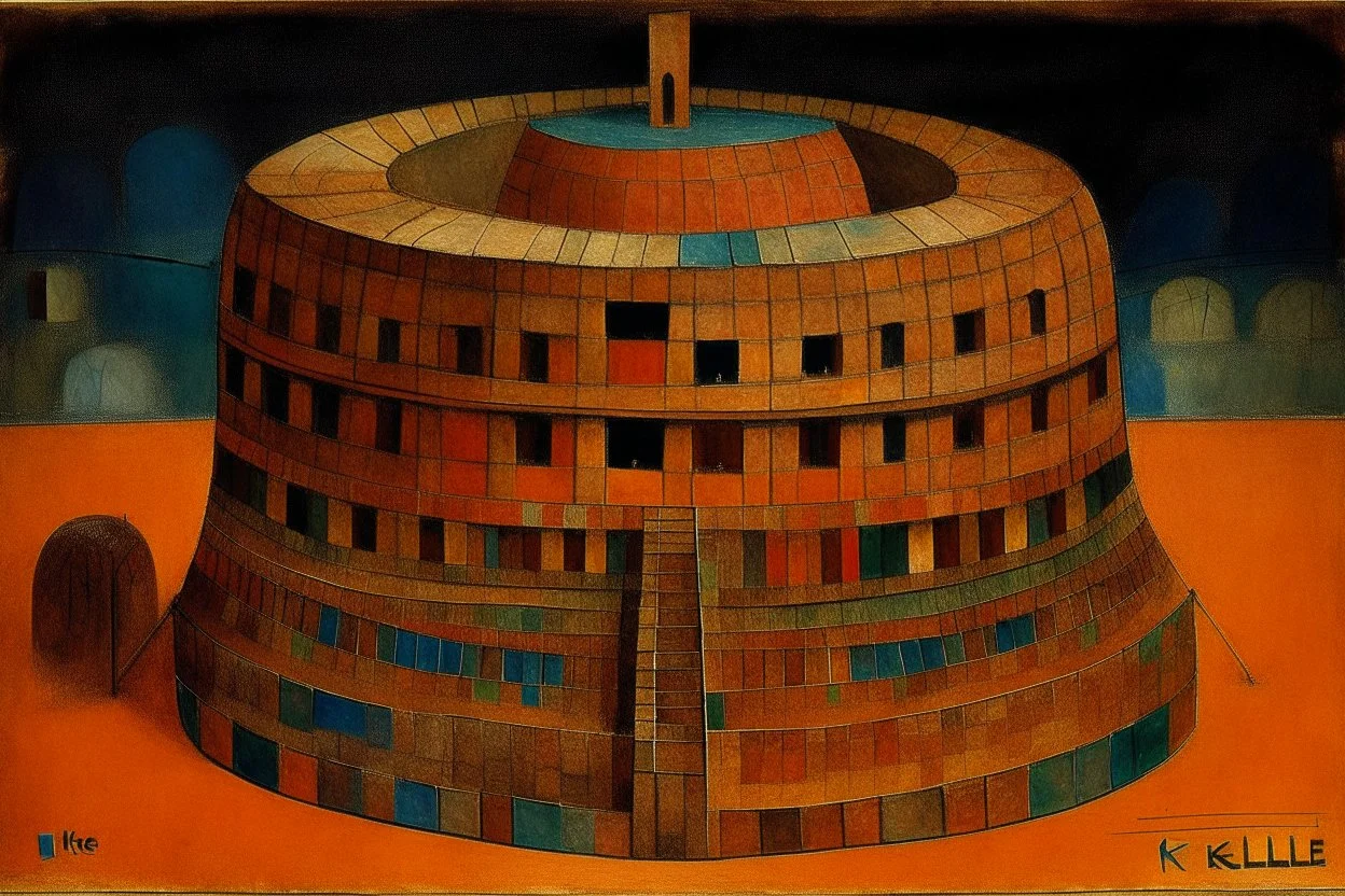 A bronze colored coliseum painted by Paul Klee