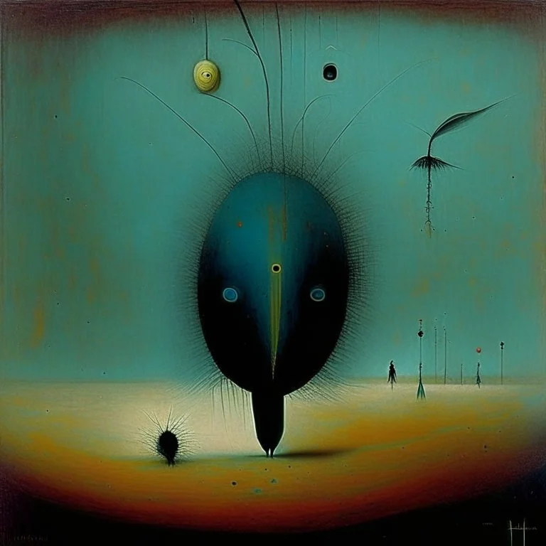 Style by Gabriel Pacheco and Joan Miro and Oskar Schlemmer, surreal abstract art, the world of evolutionary mistakes, apotheosis of nightmare, surreal masterpiece, sharp focus, smooth, based on the imagery of Zdzislaw Beksinski