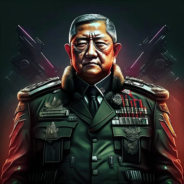 Susilo bambang Yudhoyono former president of Republic Indonesia in militiary cyberpunk style