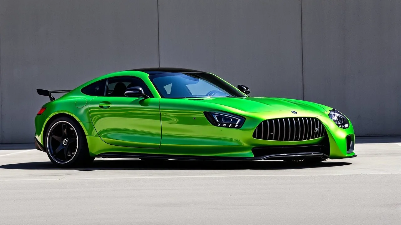 Mercedes-Benz AMG GT63s, green, with four side doors and the head of the car to the right